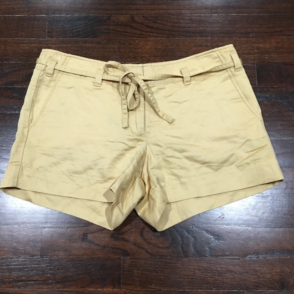 J Crew Linen Blend Belted Shorts Women's City Fit Size 8 Gold Pockets Excellent